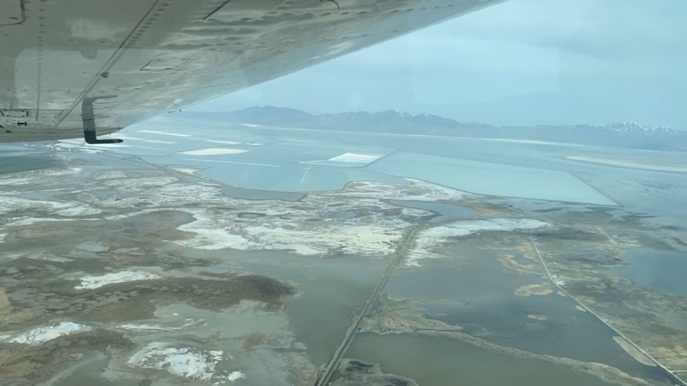 View of Great Salt Lake on Tuesday, May 2, 2023, from Ecoflight tour. Courtesy FOX 13 News.